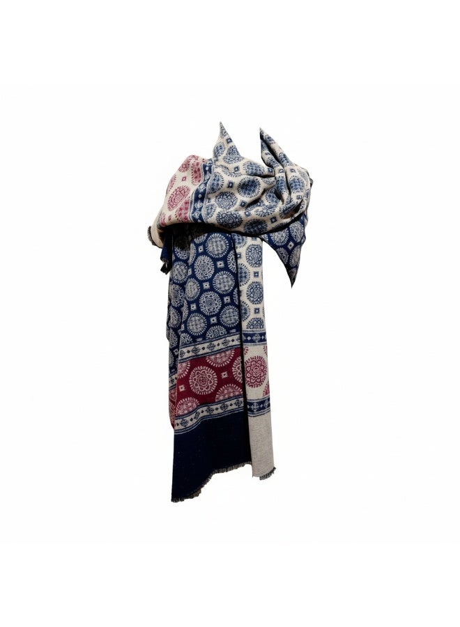 A soft wool scarf in multiple colors with a distinctive and modern design
